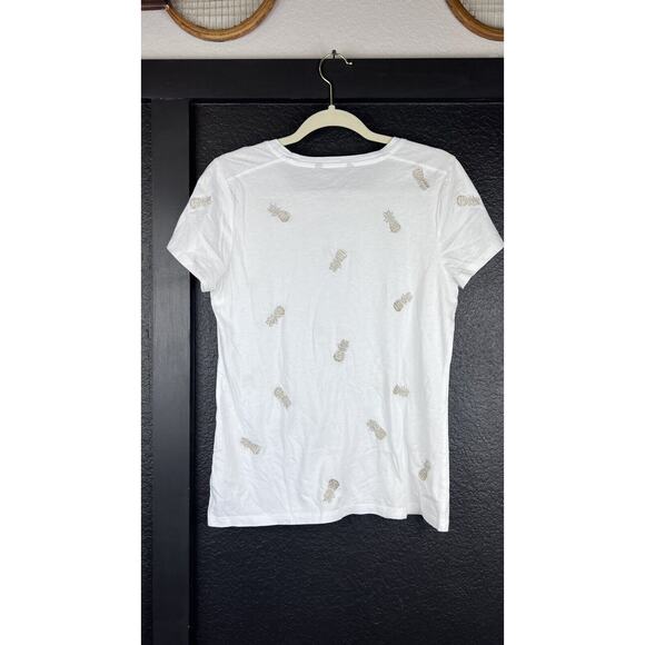 Banana Republic T-Shirt White Gold Embroidered Pineapples Short SleeveMedium - Picture 6 of 7